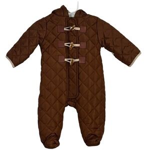 Nicole Miller New York Baby Quilted Snowsuit Brown Sherpa Lined Toggle - Sz 0-3M